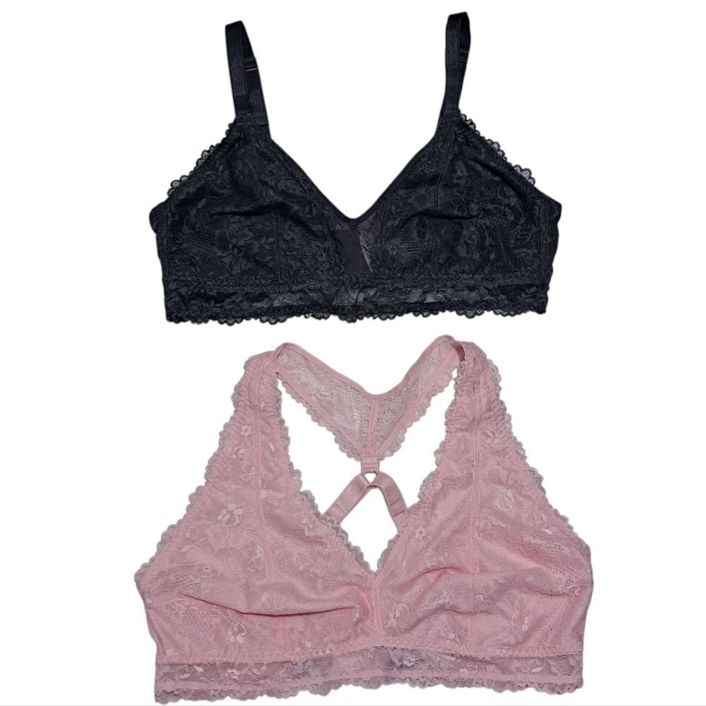 Savage X Fenty Floral Lace Bralette Racerback Pink/ Black Bra 1X NWT